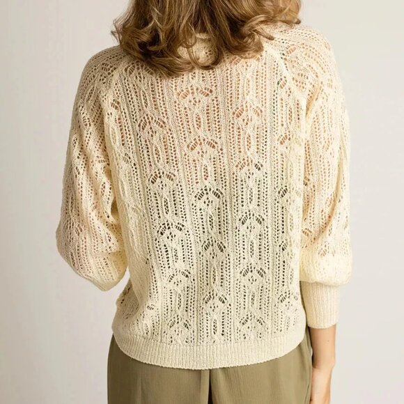 Joyfolie Jelina Button Down High Low Crochet Sweater in Cream NWOT - Size S - Picture 5 of 13